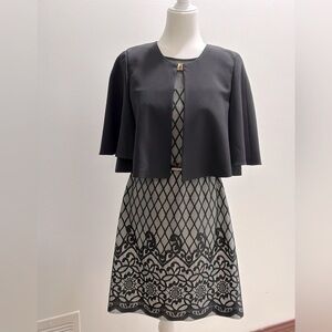 🌹 Jessica Simpson Size 6 Black Lace overlay dress with belt and jacket (3pc Set)